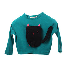 Baby Girl Cartoon Animal Pattern Top Green Long Sleeve Loose Cotton Sweater 2-7Y UBY