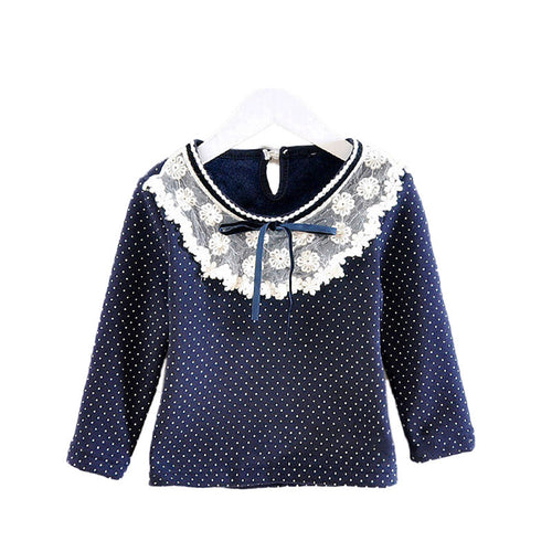 Baby Girl Lace Bowknot Neck Kid Child Fleece Tops Shirt T-Shirt Cozy Blouse 0-4Y UBY