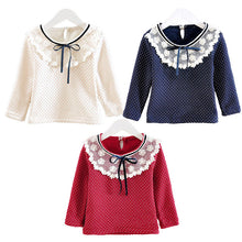 Baby Girl Lace Bowknot Neck Kid Child Fleece Tops Shirt T-Shirt Cozy Blouse 0-4Y UBY