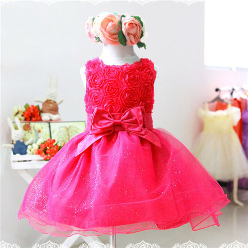 Baby Girls Chiffon Princess Dress Beads Flower Bow Wedding Formal Dresses Puff 2-7YUBY
