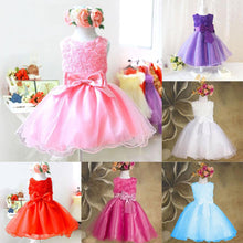 Baby Girls Chiffon Princess Dress Beads Flower Bow Wedding Formal Dresses Puff 2-7YUBY