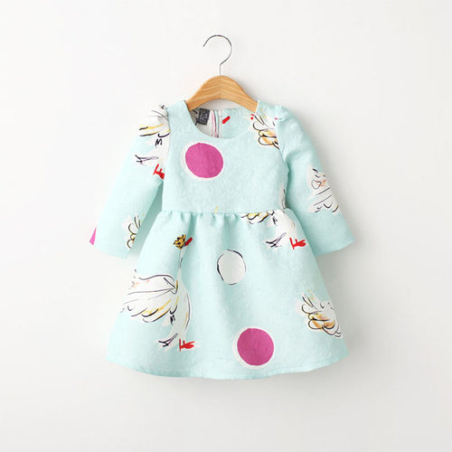 Baby Girls DressSpring And Autumn Princess Tutu Dress Swan Print Back Zipper Long Sleeve Girls Dress 2-7Y UBY