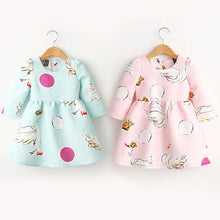 Baby Girls DressSpring And Autumn Princess Tutu Dress Swan Print Back Zipper Long Sleeve Girls Dress 2-7Y UBY
