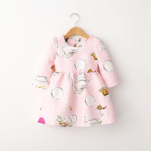Baby Girls DressSpring And Autumn Princess Tutu Dress Swan Print Back Zipper Long Sleeve Girls Dress 2-7Y UBY