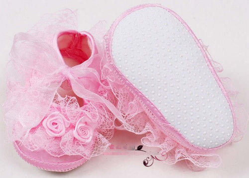 Baby Girls First Walkers Pink Flowers Lace born Baby Shoes Soft Sole 2 Colors  UBY