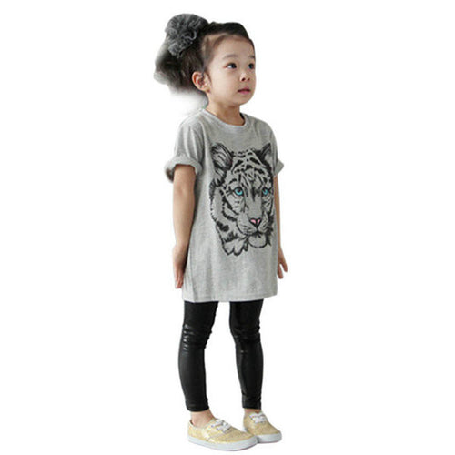 Baby Girls Kids Korean Tiger Printed Casual T-shirt Cotton Blouse Shirt Clothes UBY