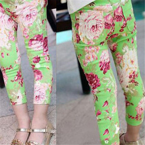 Baby Girls Pants Lovely Pattern Printed Feet Trousers Toddler Jeans Pencil Pants 2-6Y HT UBY