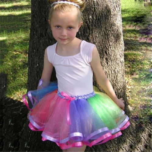 Baby Girls Polyester Rainbow Tutu Party Pettiskirt Ballet Dance Wear Skirt 2-7Y UBY