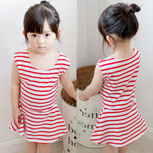 Baby Girls Summer Casual Mini Dresses Girls O-neck Sleeveless Dress Striped Style Ball Gown Dress Kids Soft Cotton Mini Dress UBY