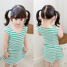 Baby Girls Summer Casual Mini Dresses Girls O-neck Sleeveless Dress Striped Style Ball Gown Dress Kids Soft Cotton Mini Dress UBY