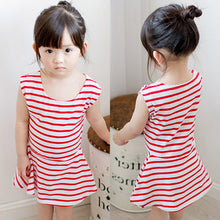 Baby Girls Summer Casual Mini Dresses Girls O-neck Sleeveless Dress Striped Style Ball Gown Dress Kids Soft Cotton Mini Dress UBY