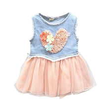 Baby Jeans Lace Flower Love Tutu Dress Kid Girls Ruffle Demin Tulle Dress 0-3Y UBY