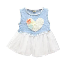Baby Jeans Lace Flower Love Tutu Dress Kid Girls Ruffle Demin Tulle Dress 0-3Y UBY