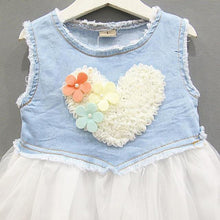 Baby Jeans Lace Flower Love Tutu Dress Kid Girls Ruffle Demin Tulle Dress 0-3Y UBY
