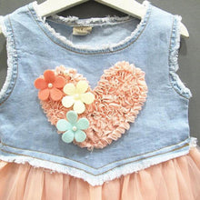 Baby Jeans Lace Flower Love Tutu Dress Kid Girls Ruffle Demin Tulle Dress 0-3Y UBY