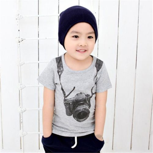 Baby Kid Boys Camera Print Casual T-shirt Short Sleeve Pullover Shirt Tops 2-7Y UBY