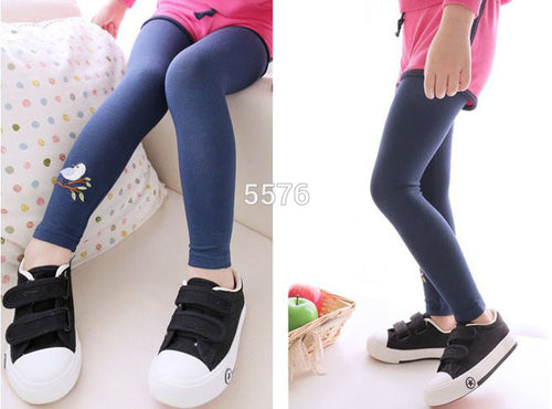 Baby Kid Girl Cotton Pant Embroidery Bird Warm Stretchy Leggings Trousers FreeUBY