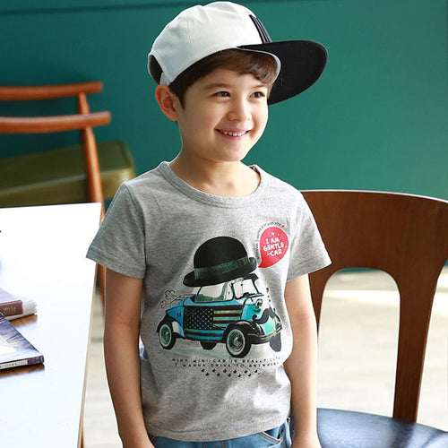 Baby Kids Boy Pullover Cotton T-shirt Car Print Short Sleeve Tops Tee Shirt 2-7Y UBY