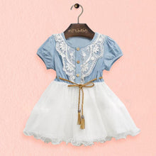 Baby Kids Girl Short Sleeve Denim Lace Dresses Tops White Guaze Children Tutu Dress Sundress 1-6Y  UBY