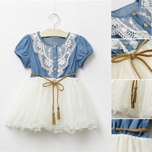 Baby Kids Girl Short Sleeve Denim Lace Dresses Tops White Guaze Children Tutu Dress Sundress 1-6Y  UBY