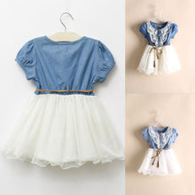 Baby Kids Girl Short Sleeve Denim Lace Dresses Tops White Guaze Children Tutu Dress Sundress 1-6Y  UBY