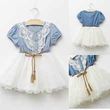 Baby Kids Girl Short Sleeve Denim Lace Dresses Tops White Guaze Children Tutu Dress Sundress 1-6Y  UBY