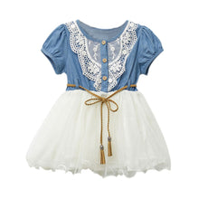 Baby Kids Girl Short Sleeve Denim Lace Dresses Tops White Guaze Children Tutu Dress Sundress 1-6Y  UBY