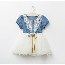 Baby Kids Girl Short Sleeve Denim Lace Dresses Tops White Guaze Children Tutu Dress Sundress 1-6Y  UBY