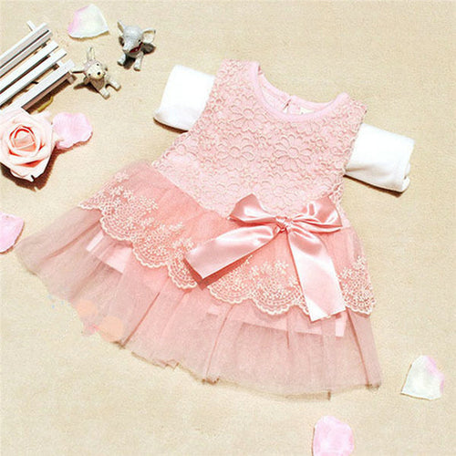 Baby Kids Girls Lace Flower Bow Bowknot One Piece Party Pageant Dress Formal Dress 0-3Y UBY