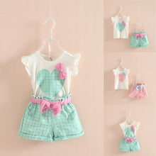 Baby Kids Girls Sleeveless Heart Bow Tops T ShirtPlaid Short Pants Outfits 2-6Y UBY