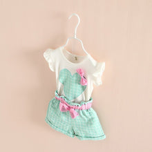 Baby Kids Girls Sleeveless Heart Bow Tops T ShirtPlaid Short Pants Outfits 2-6Y UBY