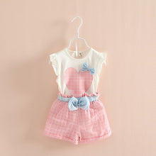 Baby Kids Girls Sleeveless Heart Bow Tops T ShirtPlaid Short Pants Outfits 2-6Y UBY