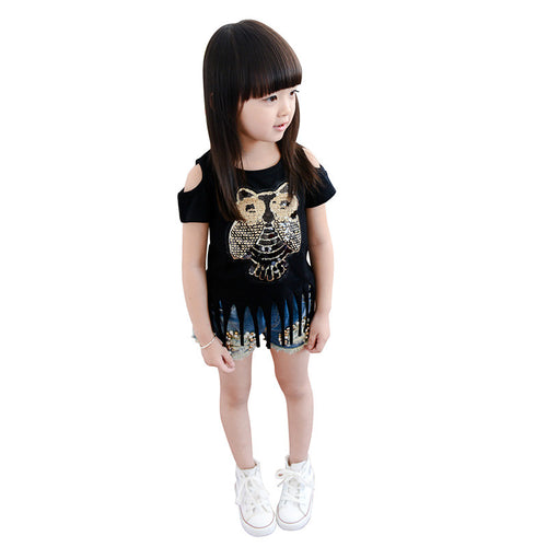 Baby Kids Girls Summer Short Sleeve Tops T-shirt Owl Printed Tassel Clothes 2-6T Lisa's Store UBY