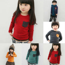 Baby Kids Long Sleeve Crewneck T-shirt Pocket Decor Boy Girl Shirt Clothes 2-7 Y UBY