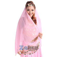 Belly Dance Face Veil Dancing Headpiece Chiffon Coins Head Scarf Shawl Headpiece UBY