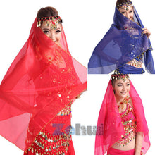 Belly Dance Face Veil Dancing Headpiece Chiffon Coins Head Scarf Shawl Headpiece UBY