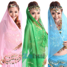 Belly Dance Face Veil Dancing Headpiece Chiffon Coins Head Scarf Shawl Headpiece UBY