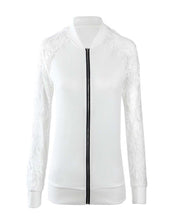 Bomber Jacket Women Basic CoatsNew Fashion Lace Long Sleeve Zipper Solid Black White Short Womens Jackets Plus Size S-XXL UBY