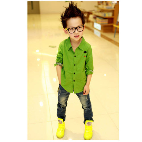 Boys Kids Button Down Dress Shirt Long Sleeve Casual Shirts Tops ClothesHT UBY
