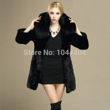Brand Luxury Women Rabbit Fur Coat Fox Fur Collar Hooded Long Jacket Parka UBY