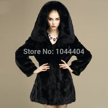 Brand Luxury Women Rabbit Fur Coat Fox Fur Collar Hooded Long Jacket Parka UBY