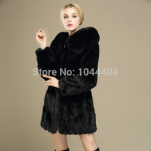 Brand Luxury Women Rabbit Fur Coat Fox Fur Collar Hooded Long Jacket Parka UBY