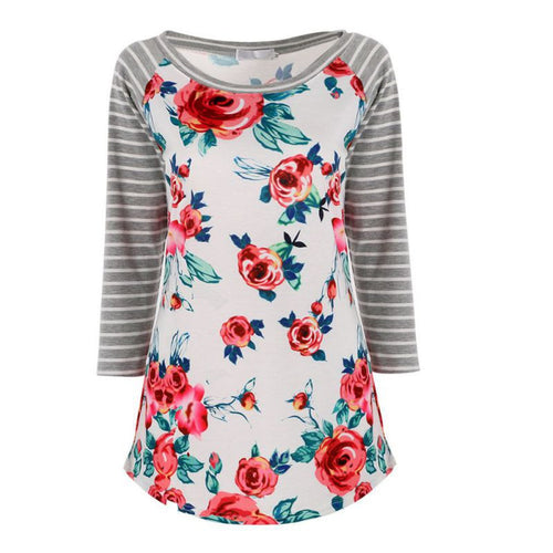 COCKCON AutumnFashion Women Vintage Digital Floral Print T Shirt Casual O Neck Tees Tops harajuku Femininas Cotton Shirts UBY