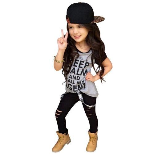 Casual Kids Baby Girls Clothes Set Tops Letter Printe T-shirt Pants Leggings Outfits 2-7Y UBY