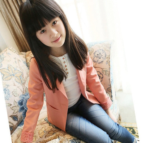 Child Girls Lace Blazers Jacket Coat Solid Color Slim Suits Outwear Costume 2-6Y UBY