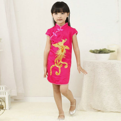 Children Clothes Dress Chinese Style Phoenix Cheongsam Dress Qipao Dress New Arrival UBY