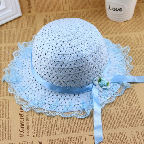 Children Kids Baby Girls Lace Flower Brim Summer Beach Sun Straw Visor Hat Cap 2-6Y UBY
