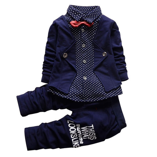 Children's Clothing Sets Baby Boy Gentleman Bow Tie Fake T-shirt Coat  Pants 2pcss Suits Kids Tracksuit Set UBY
