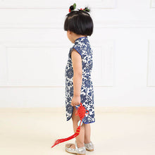Chinese Traditional Style Kids Children Baby Girls Cotton Floral Mid-Calf Chi-pao Dress Summer Dressing UBY