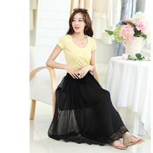 Colorful Women's Tulle Skirt Elastic Waist Silk Chiffon Pleated Long PY3 UBY